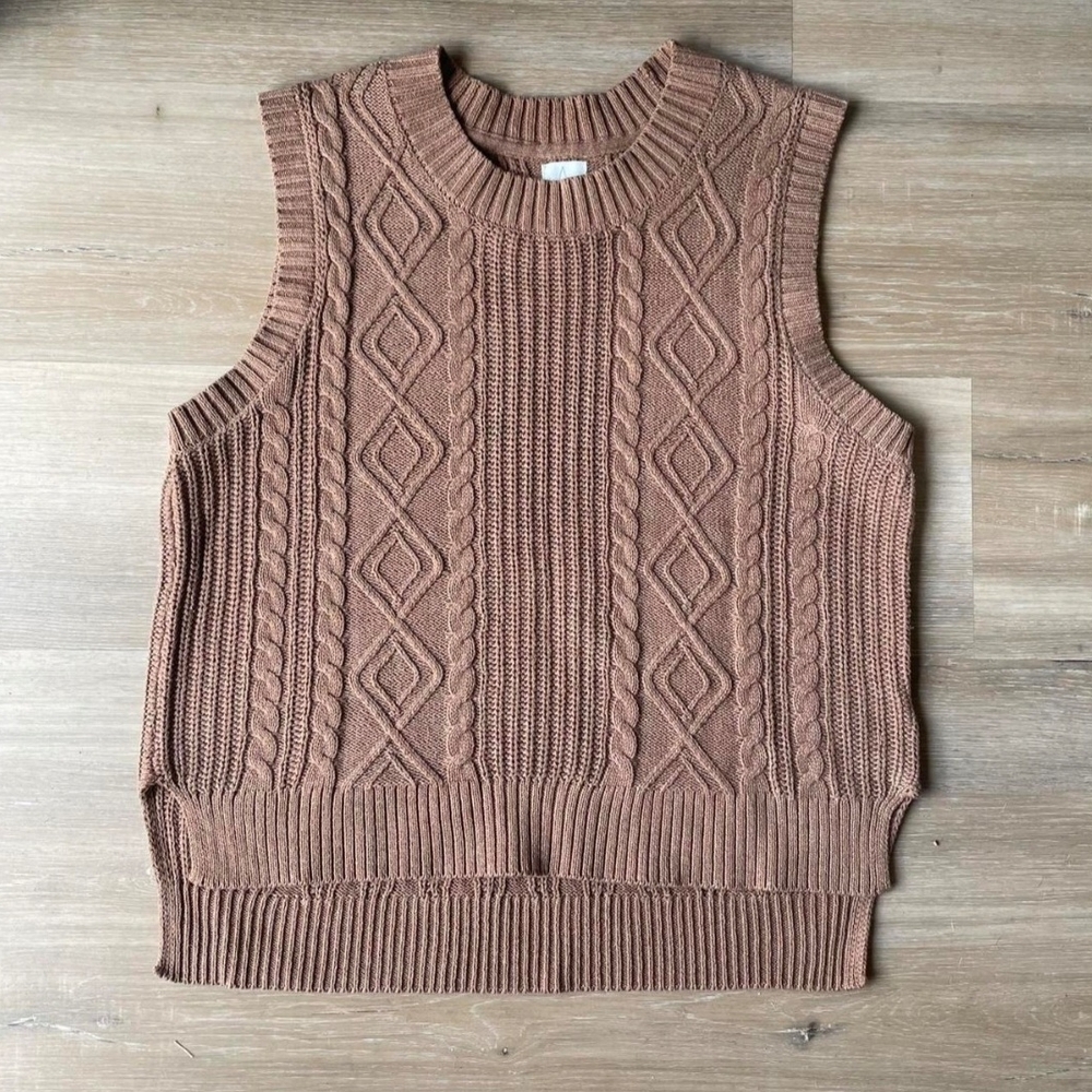 Joie Brown Cable Knit Sweater Vest